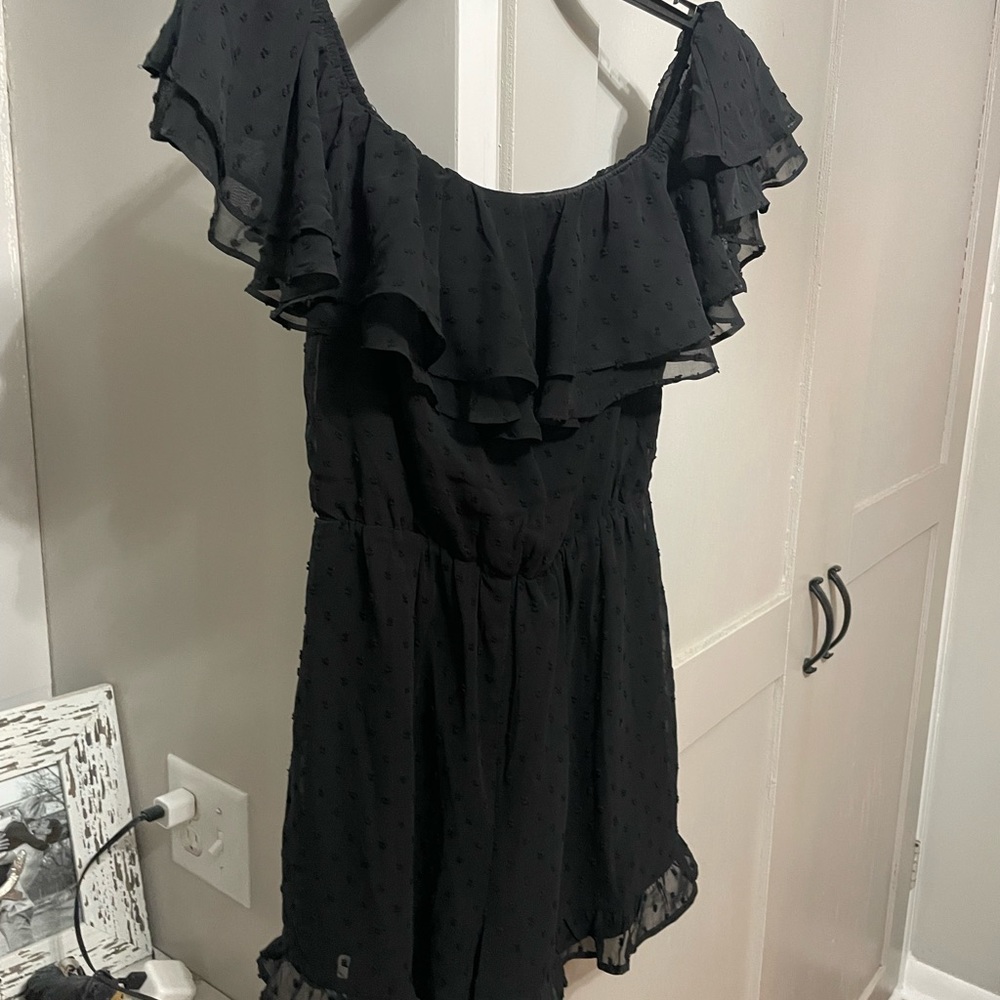 Black romper, off the shoulder, ruffles